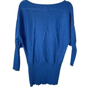 Peck & Peck Blue Metallic Dolman Sleeve Bateau Neck Pullover Sweater Size Large